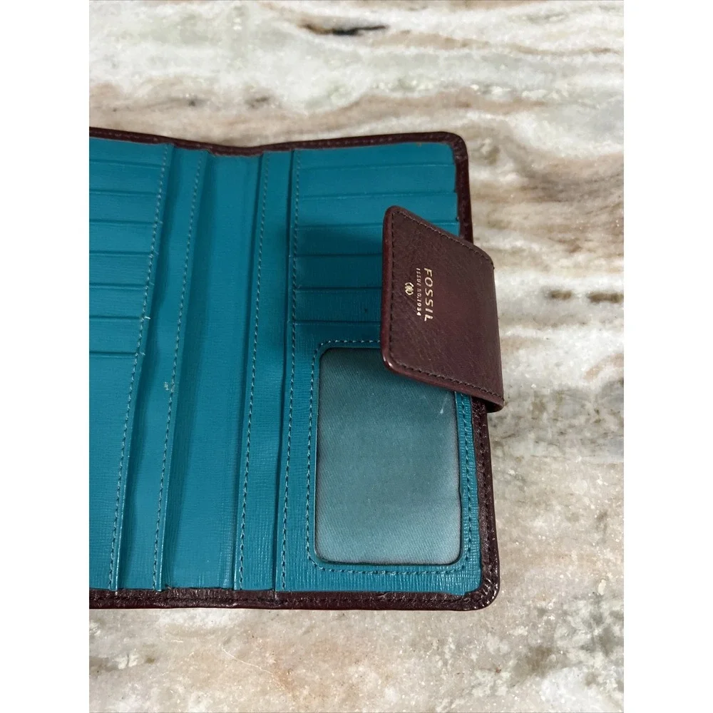 FOSSIL‎ Logan Tab Leather Card Holder Wallet Clutch Burgundy Maroon
